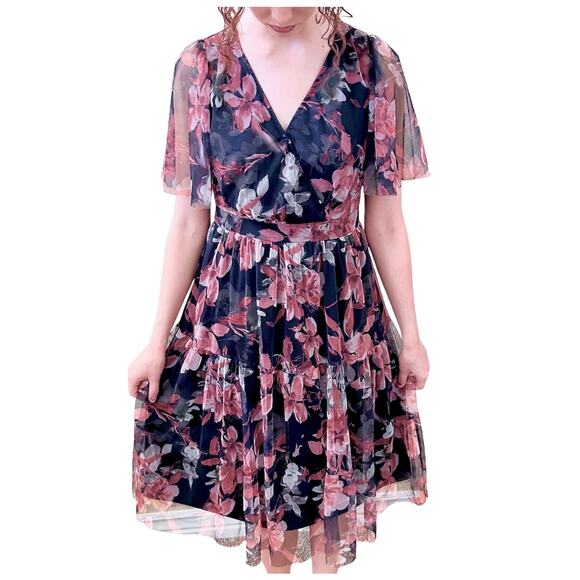 Y2K Cottage Romantic Floral Sheer Overlay Whimsygoth Fairy Dress Women Medium - Picture 1 of 11